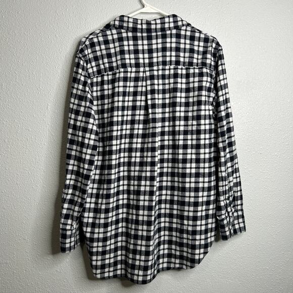 Madewell Womens Oversized Side Button Shirt Medium Flannel Plaid Black White - Picture 7 of 9